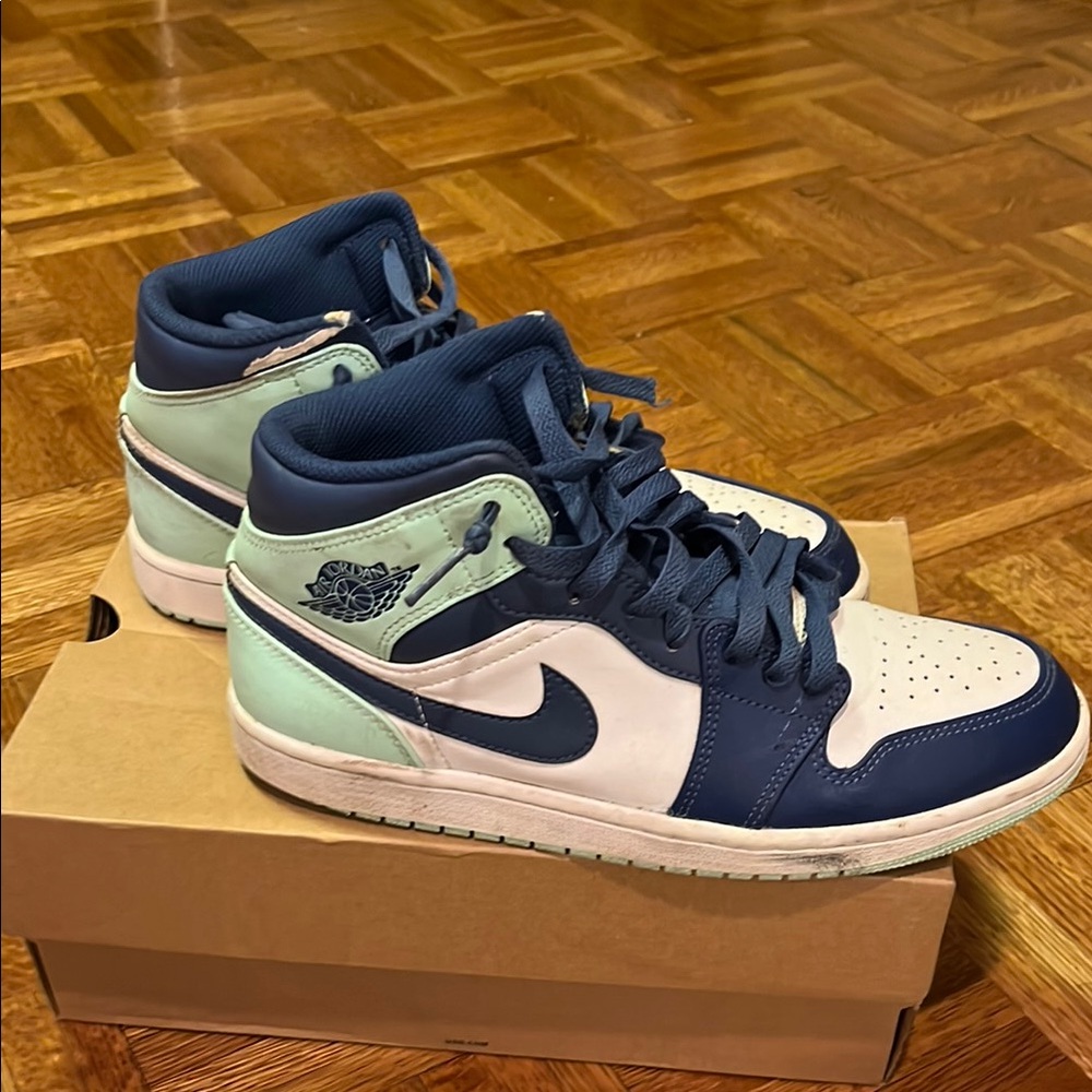 Nike Air Jordan Mid Sneakers - Navy and Mint